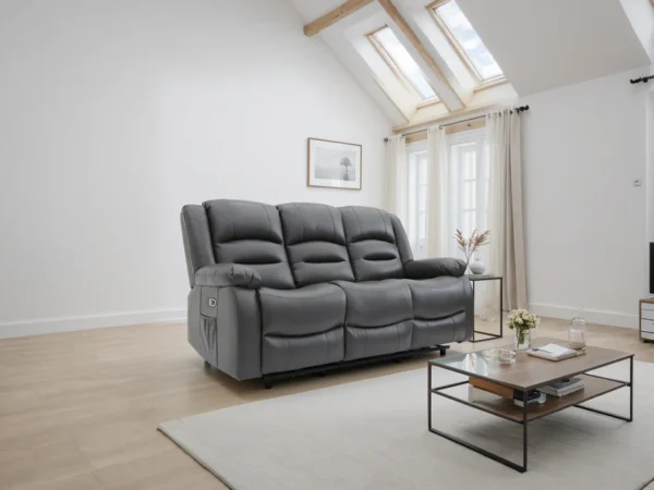 Alva Electric Recliner Sofa Grey 3 Seater