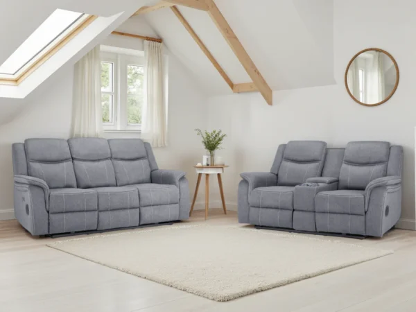 Galaxy Tech Electric Recliner Sofa Grey Fabric 3+2 Set